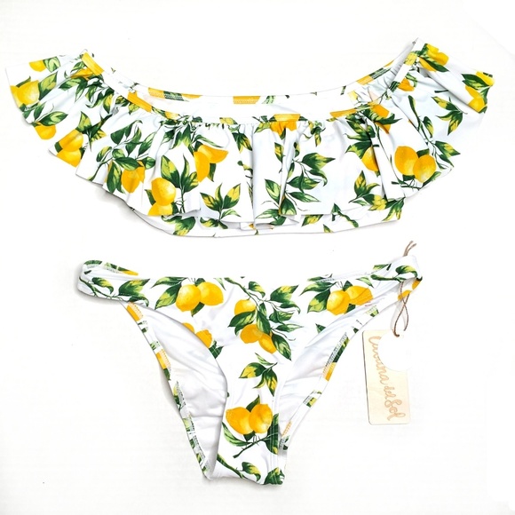 Cabana del Sol Other - Cabana del Sol Lemon Print Ruffle Bikini Large